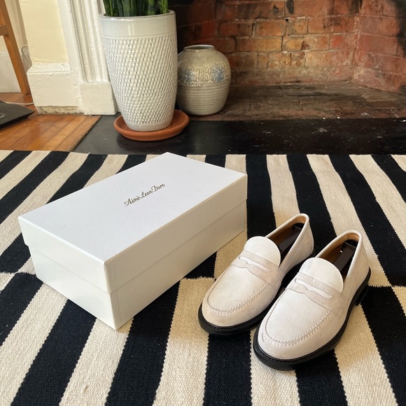 Aime Leon Dore Shoes - Aime Leon Dore white suede penny loafers with box and shoe bag